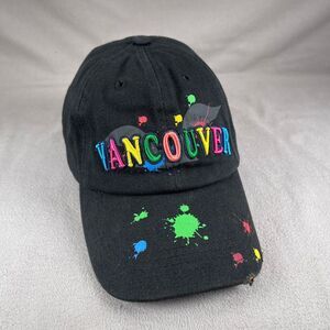 Vancouver Aquarium Hat Mens One Size Black Strapback Cap Colorful Paint Splatter